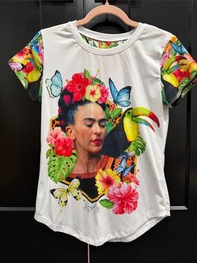 Frida Portrait Floral Graphic Tee - White